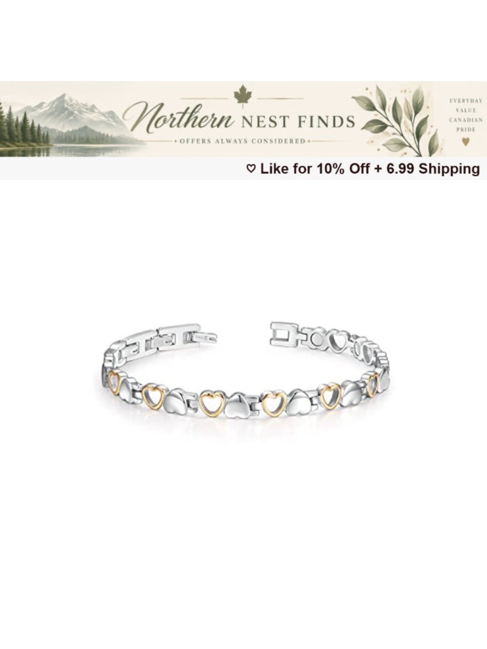 Stainless Steel Magnetic Therapy Bracelet Heart Design Women's Jewelry